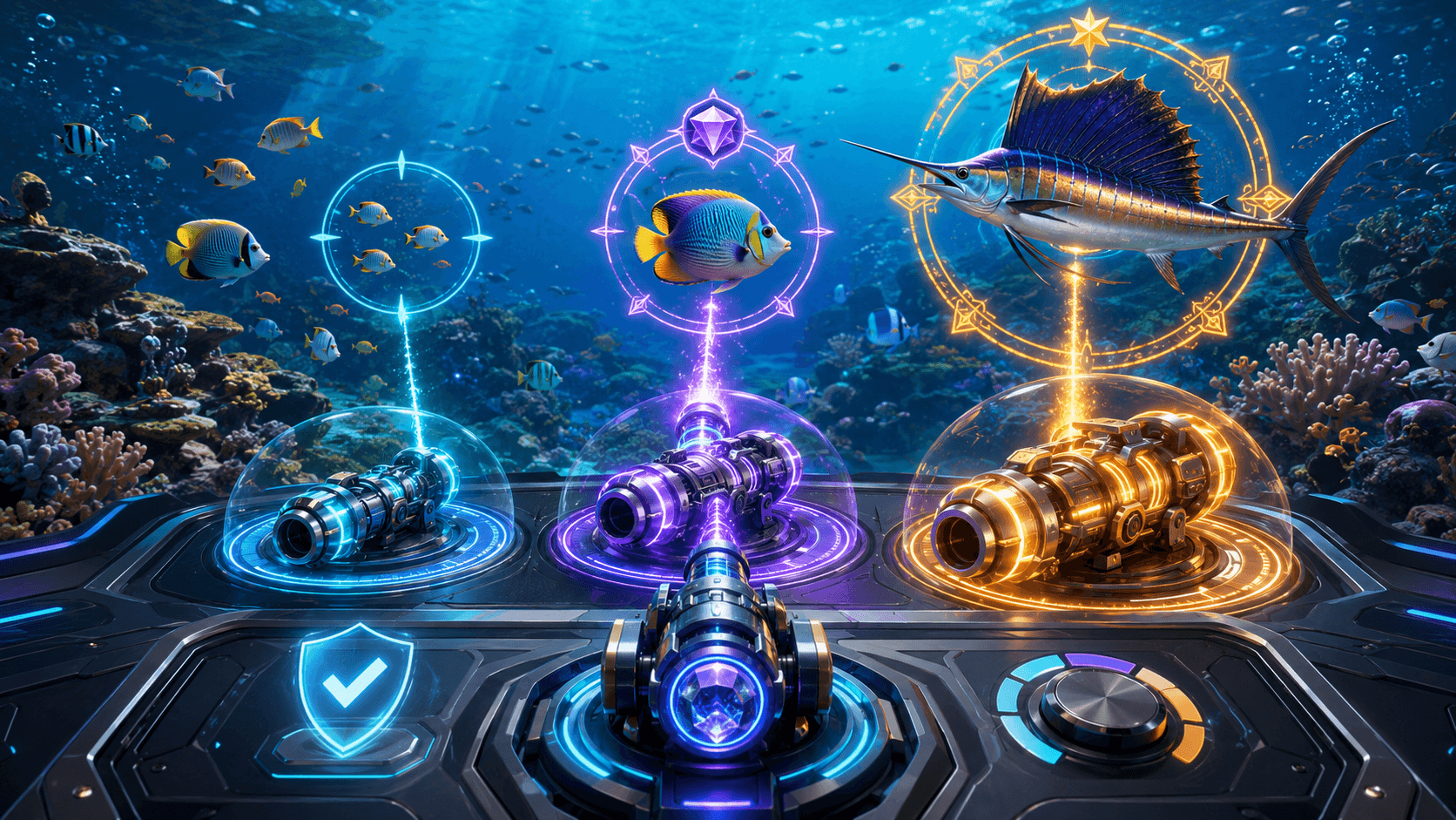 Online fishing game cannon levels and target value multipliers