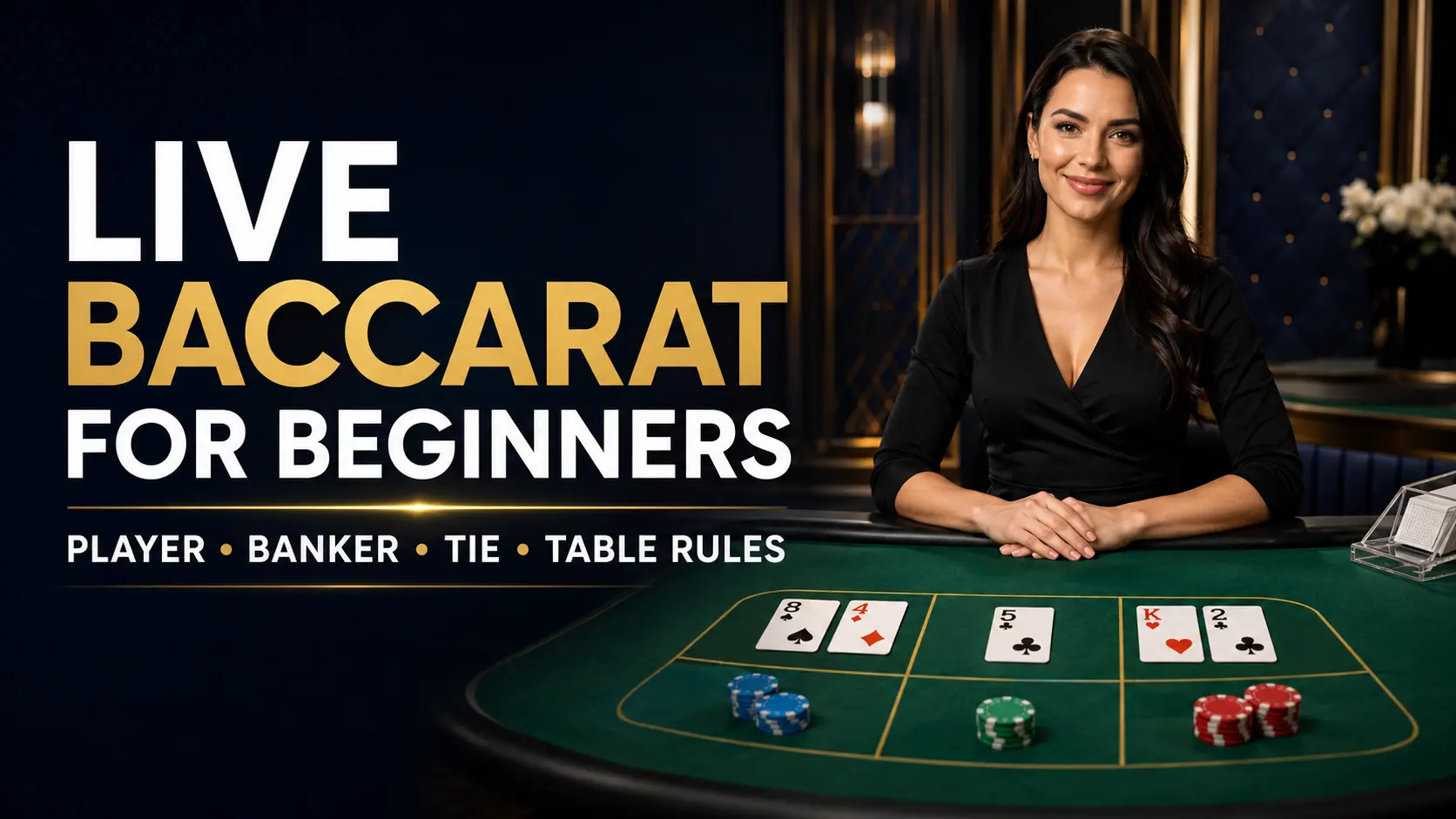 Live baccarat table explaining Player Banker and Tie