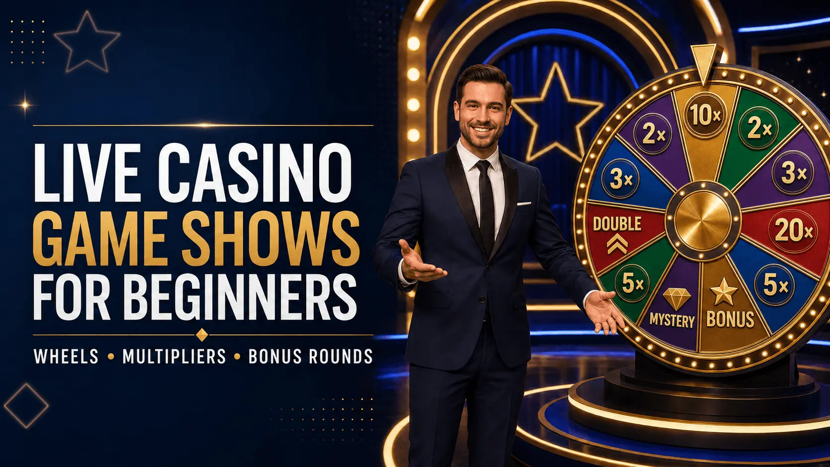 Live casino game shows with presenter wheel and multipliers