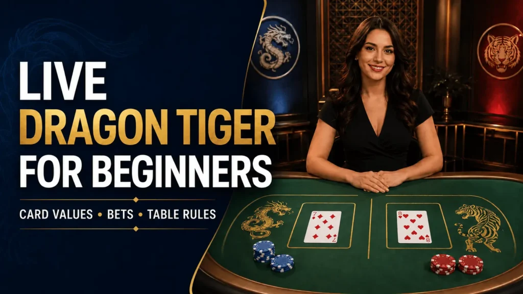 Live Dragon Tiger for beginners with two cards on dealer table
