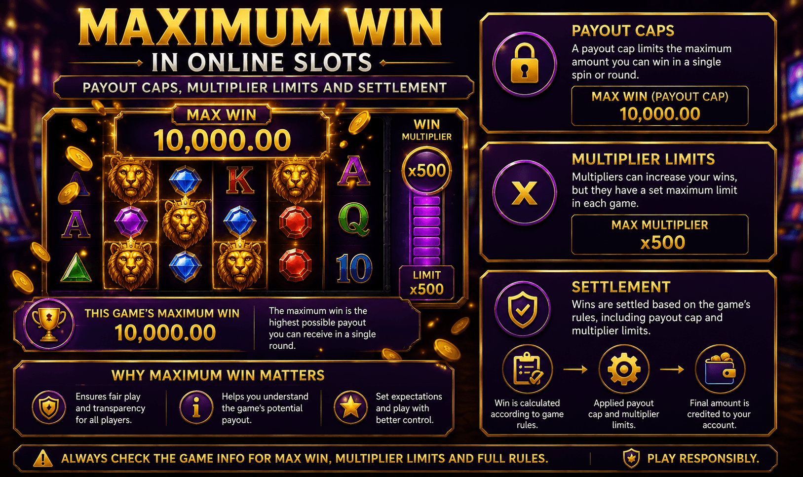 Online slot paytable showing a maximum-win multiplier and payout cap